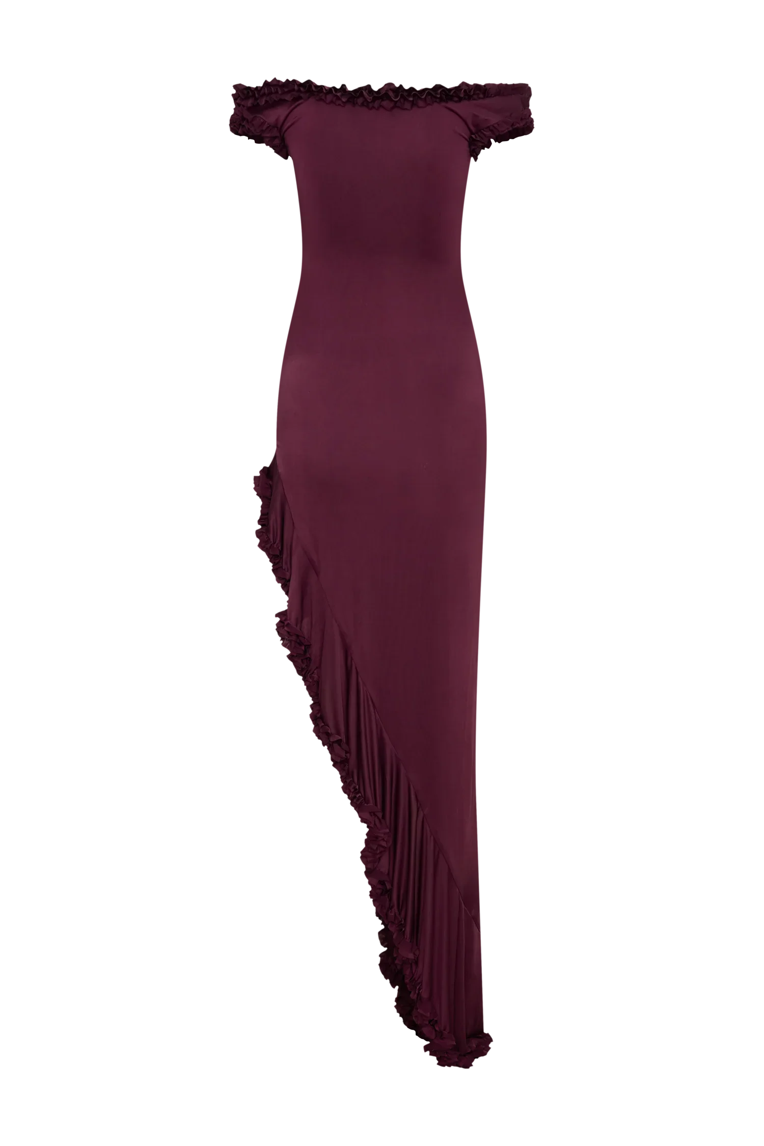 Arielle Off Shoulder Ruffle Midi Dress - Plum